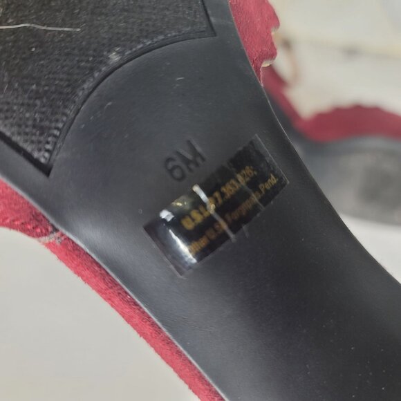 Marc Fisher Burgundy Scalloped Suede Ankle Strap Block Heels 6M - Picture 5 of 8